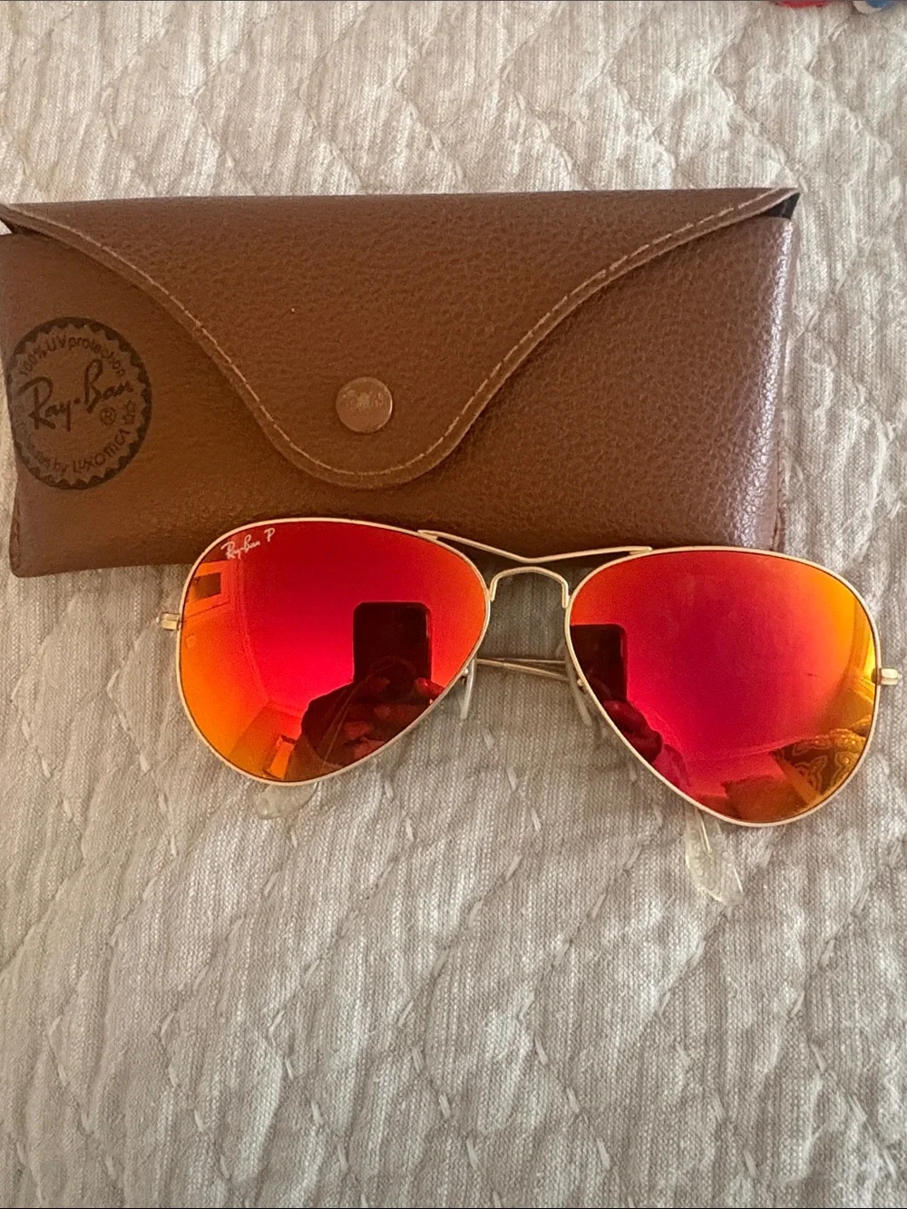 Ray-Ban Gold Frame Sunglasses with Red Mirrored Lenses